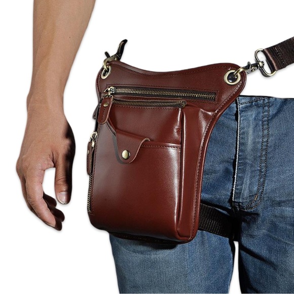 Genuine Leather Tactical Leg Bag Pouch Messenger Hip Bumbag Waist Pack NWOT - Picture 11 of 13